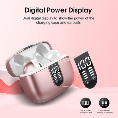 Wireless Earbuds, Bluetooth 5.3 Headphones with 4 ENC Call Noise Cancelling Mics, Bass Boost 85%, IPX7 Waterproof, 50Hrs Playtime, Mini Earbuds for Work, Sleep, Travel, USB-C, Rose