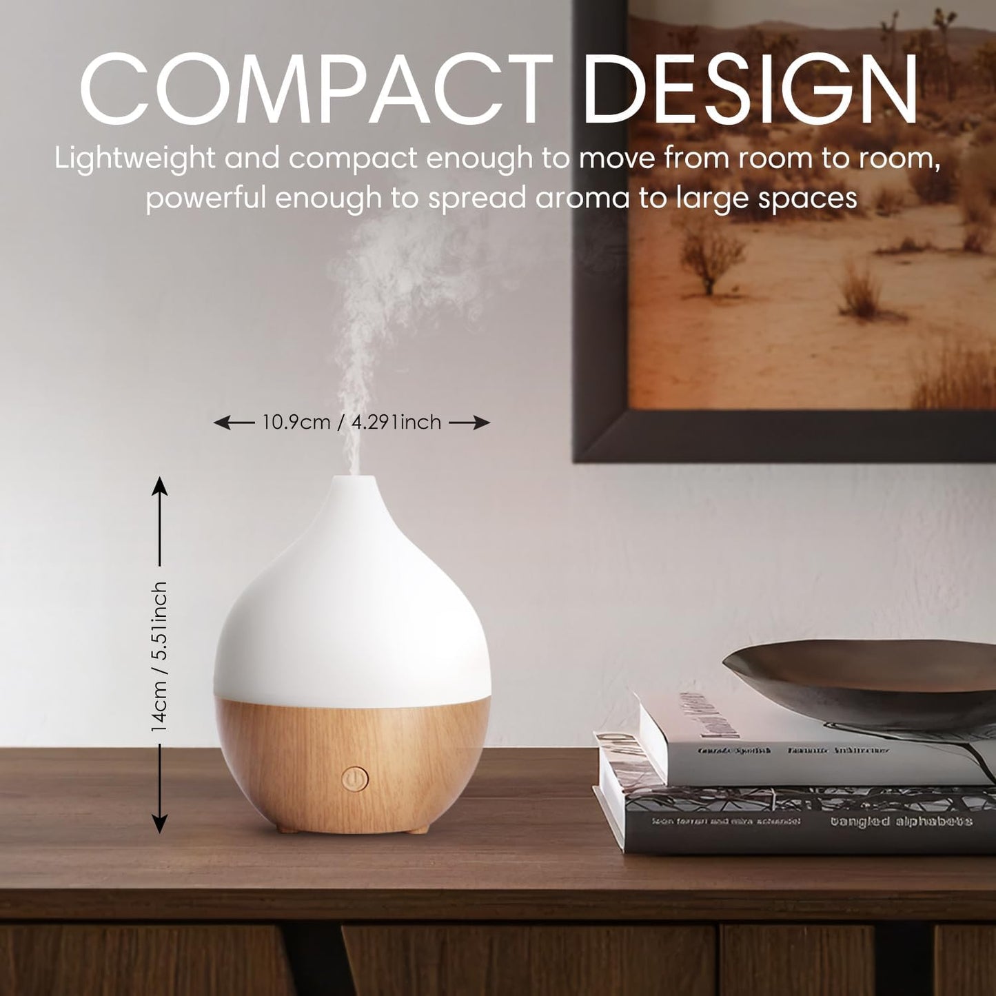 SALKING Essential Oil Diffuser, 100ml Compact Aromatherapy Diffuser with Auto Shut-Off Function, Cool Mist Humidifier with Warm White Lights, for Office Home