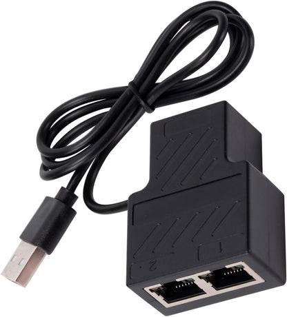 RJ45 Networks Splitters Adapters 1 to 2 Female USB to RJ45 Port with USB Power Cable LAN Interfaces Ethernets