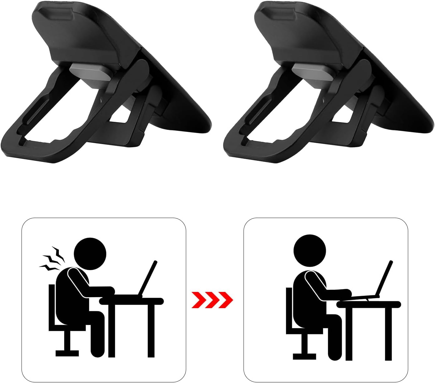 2pcs Flip Computer Keyboard Stand for Desktop, Mini Computer Cooling Stand Invisible Heightened Dual Tilted Adjustable Keyboard Riser Ergonomic Office Desk Accessories for Notebook (Black)