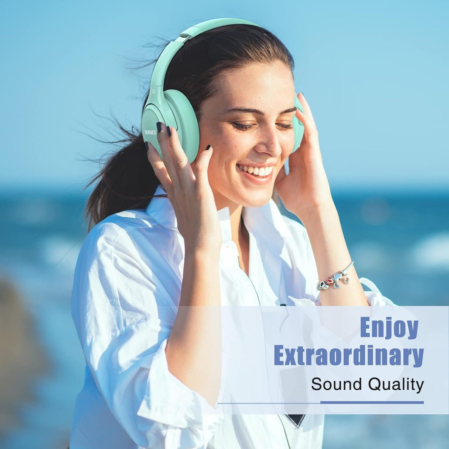 Bluetooth Headphones Over Ear,BERIBES 65H Playtime and 6 EQ Music Modes Wireless Headphones with Microphone,HiFi Stereo Foldable Lightweight Headset, Deep Bass for Home Office Cellphone PC Ect.(Green)