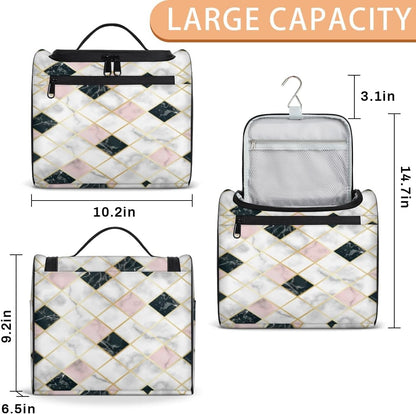 Grunge Marble Geometric Travel Toiletry Bag for Men and Women Large Hanging Toiletry Organizer Waterproof Hygiene Bag with Metal Hook, Grunge Marble Geometric, 10.2 x 6.5 x 9.2 inches