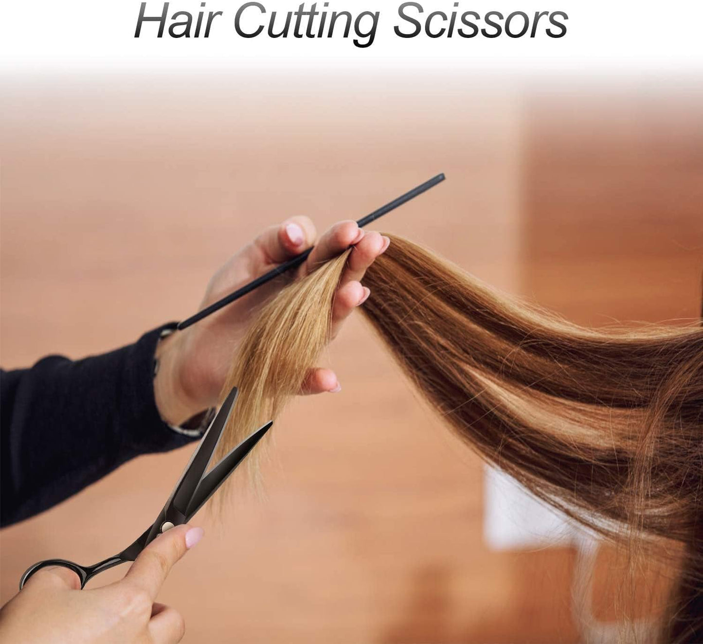 CIICII Professional Hairdressing Scissors, 8 Pieces Hair Scissors Kit (6.7 Inches/Black) & Thinning Scissors & Hair Comb for DIY Hair/Home/Barber