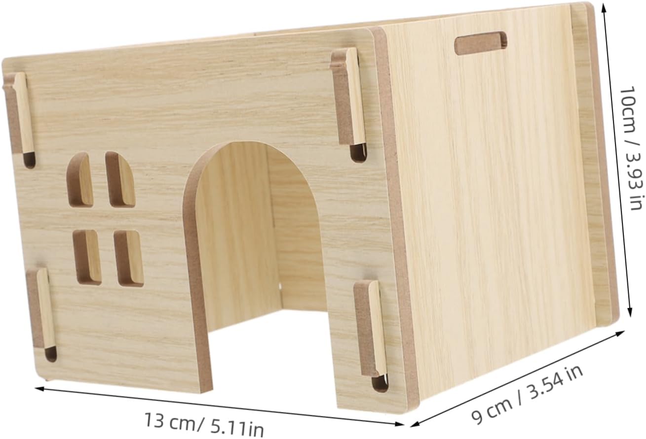 Milisten Cozy Wooden Hideout for Small Pets Multifunctional Hamster House with Feeding and Watering Area Secure Design for Rabbits Guinea Pigs Hedgehogs and Chinchillas