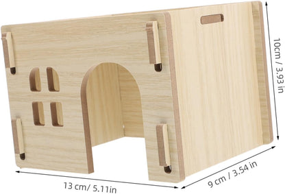 Milisten Cozy Wooden Hideout for Small Pets Multifunctional Hamster House with Feeding and Watering Area Secure Design for Rabbits Guinea Pigs Hedgehogs and Chinchillas