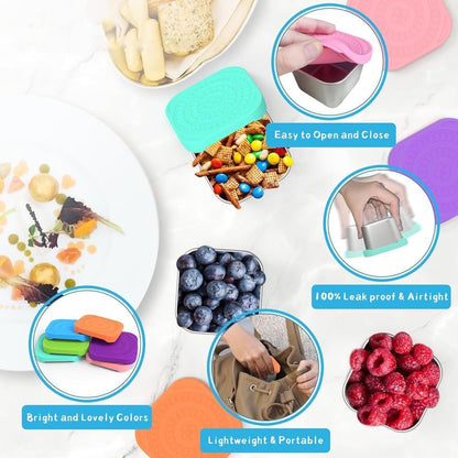 6PACK 6OZ Stainless Steel Snack Containers, Leak Proof Small Food Storage Container with Silicone Lid, Stackable Reusable Small Metal Lunch Bento Boxes Set