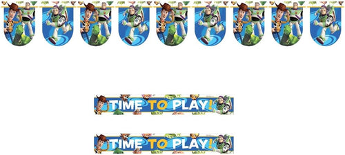 ALMACENESADAN -4766 Disney Toy Story Party Pack Consisting of Linear Flags of 2.40 Metres Approximately and 2 Tiem to Play Banners, Ideal for Parties and Birthdays, 8435510347666