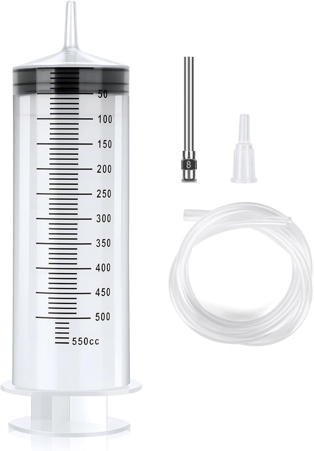 Plastic Syringe with Tube – 500ml Extra Large Syringe with Tubing and Tip Adapter – Safe and Individually Sealed - Ideal for Industrial Use, Science Labs, Watering, Glue Dispensing，Horse Feeding