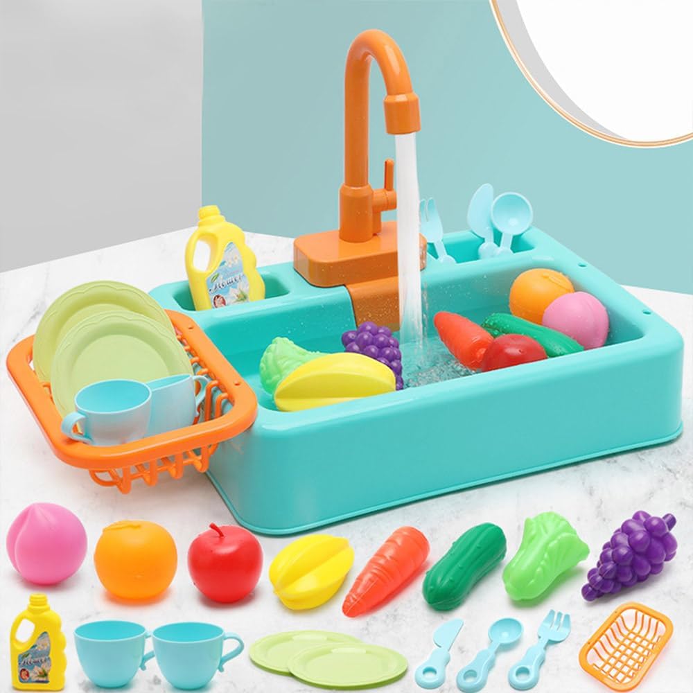 Play Sink with Running Water, Kitchen Sink with Electric Faucet,Toddler Kitchen Set, Automatic Water Cycle System,for Home,Kindergarten