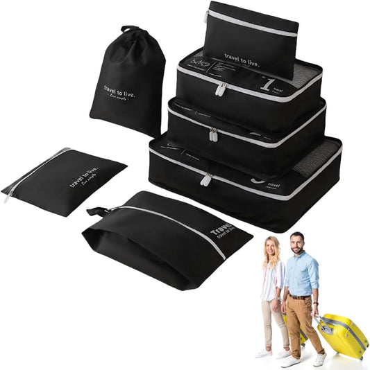 Packing Cubes Compression Suitcase Organizer with Zipper, Set of 7, Useful Accessories, Travel Suitcase Set, Black