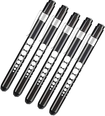 MODOAO LED Pen Light with Pupil Gauge and Ruler Detector Torch Tactical Flashlight Penlights Medical Pen Lights (5 Packs)