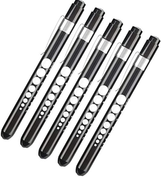 MODOAO LED Pen Light with Pupil Gauge and Ruler Detector Torch Tactical Flashlight Penlights Medical Pen Lights (5 Packs)