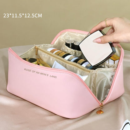 SJBAUTYO 1pcs Cosmetic Bag for Travel, Women's Soft PU Leather Cosmetic Bag, Large Capacity Travel Cosmetic Bag, Organizer Toiletry Bag, Travel Makeup…, pink