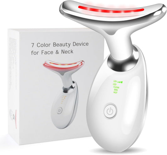 OUMEINIYA Red Light Therapy for Face Wrinkle Removal 7-in-1 Massager micro-glow facial and Neck Massager for Skin Care White