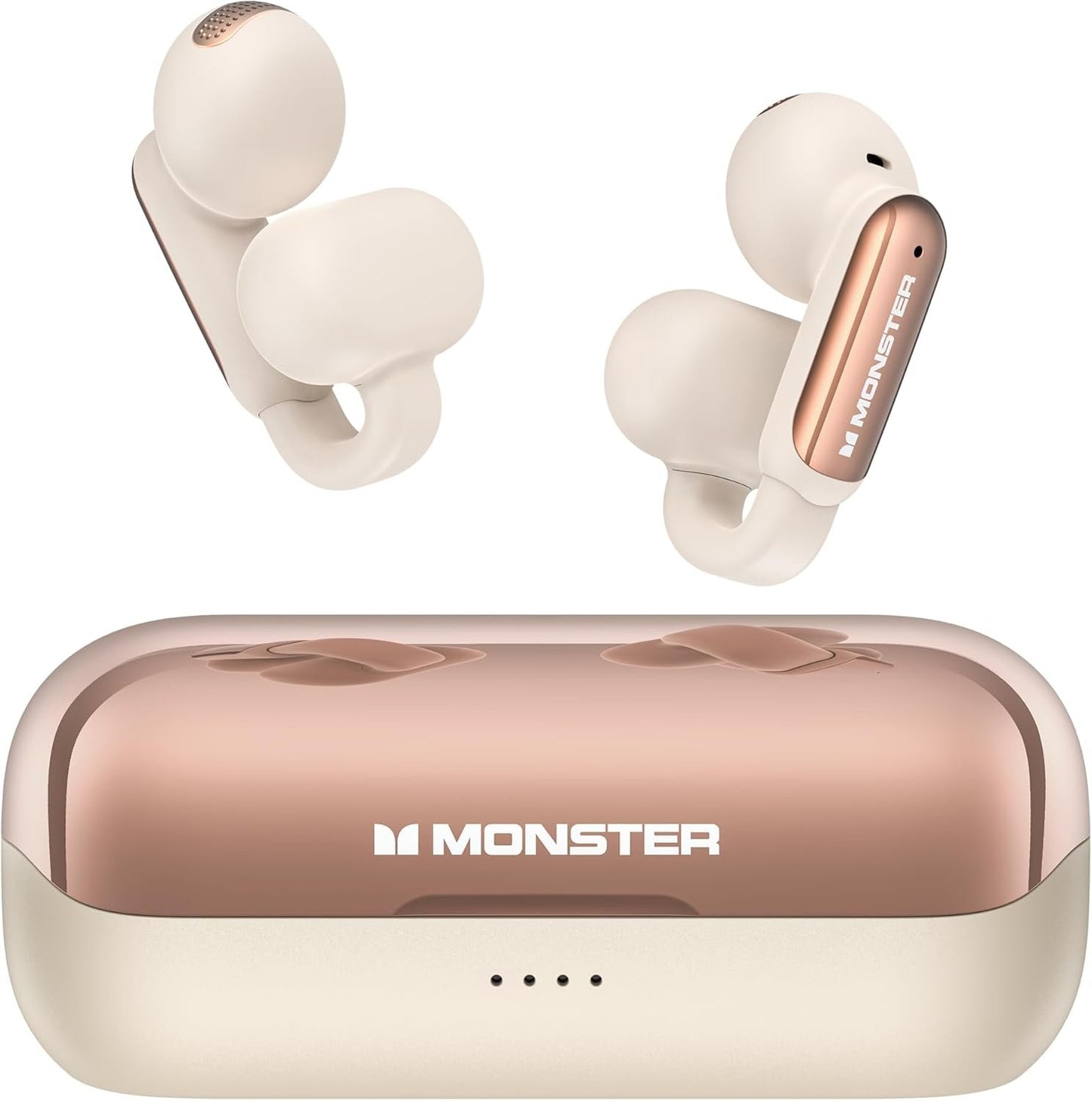 Monster Open AC601 Bluetooth Earbuds - Comfortable Clip-On Wireless Earbuds with Bluetooth 5.4, 32H Playtime Earbuds with ENC Clear Talk, IPX5 Waterproof & Touch Control for Any Occasion (White)