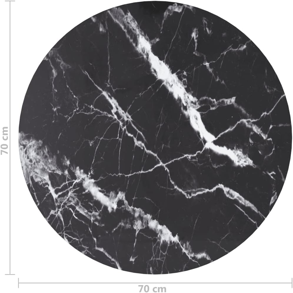 Black Marble Design Tempered Glass Tabletop Ø70 x 0,8 cm – Ideal for Dining Tables, Coffee Tavoli, Garden Tables – Safe & Durable Desk Surface