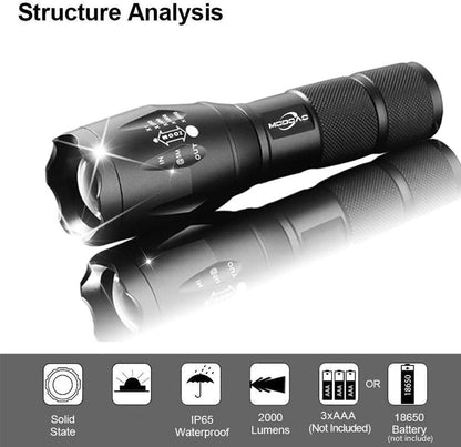 MODOAO LED Tactical Flashlight 5 Pack, Ultra Bright XML L2 High Lumen,Zoomable,5 Modes,Water Resistant Portable Handheld Light Perfect for Camping Hiking Biking Home Emergency