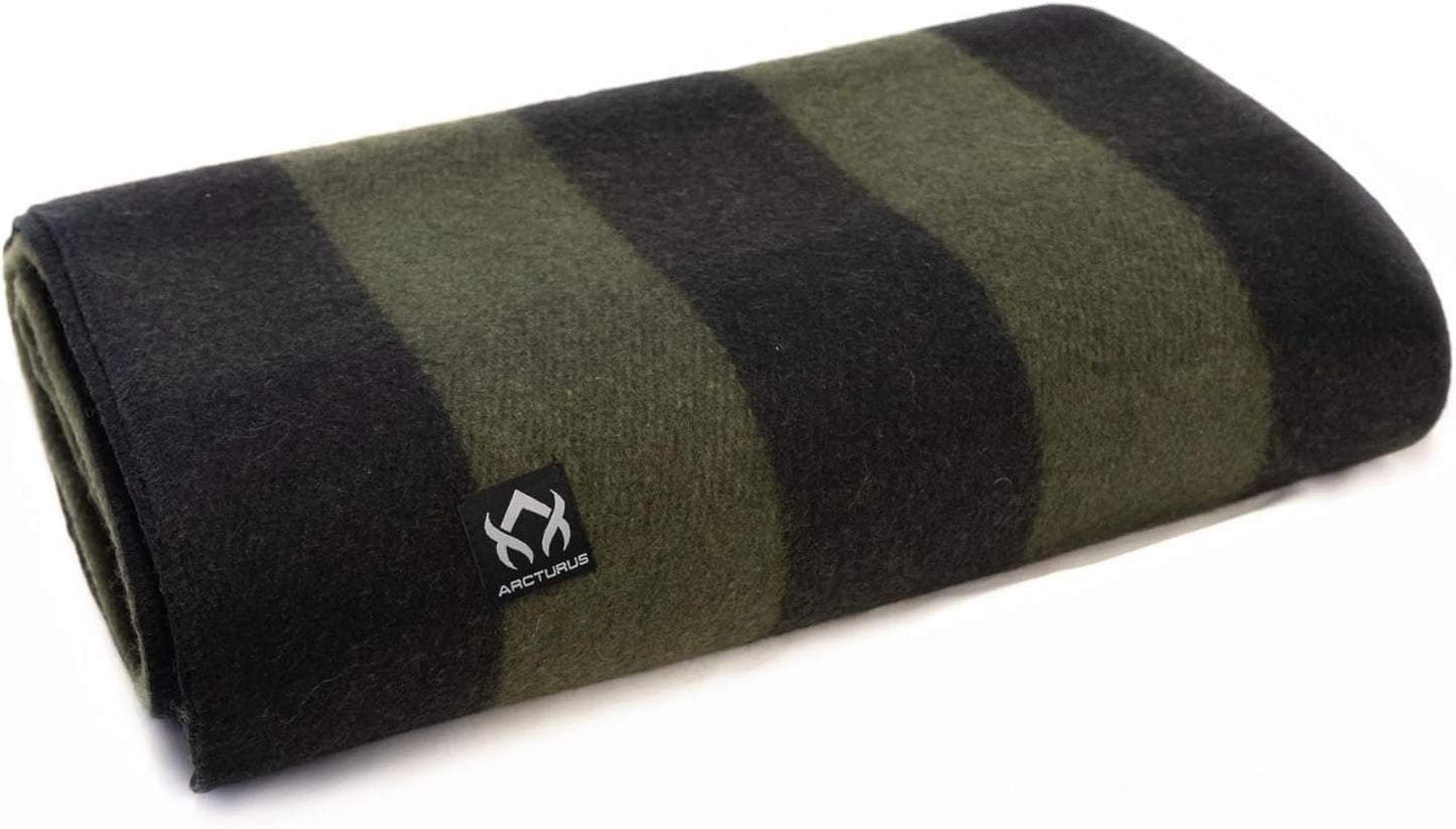 Arcturus Backwoods Wool Blanket - 4.5lbs, Warm, Heavy, Washable, Large | Great for Camping, Outdoors, Survival & Emergency Kits (Olive Green Buffalo)
