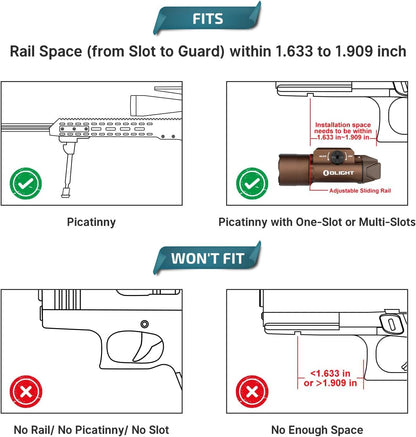 OLIGHT PL Turbo 800 Lumens Rail-Mounted Tactical Light, 515 Meters Long-Range Distance Flashlight with Strobe Function and Rail Locating Keys, Compatible with 1913 Picatinny or GL Rail (Desert Tan)