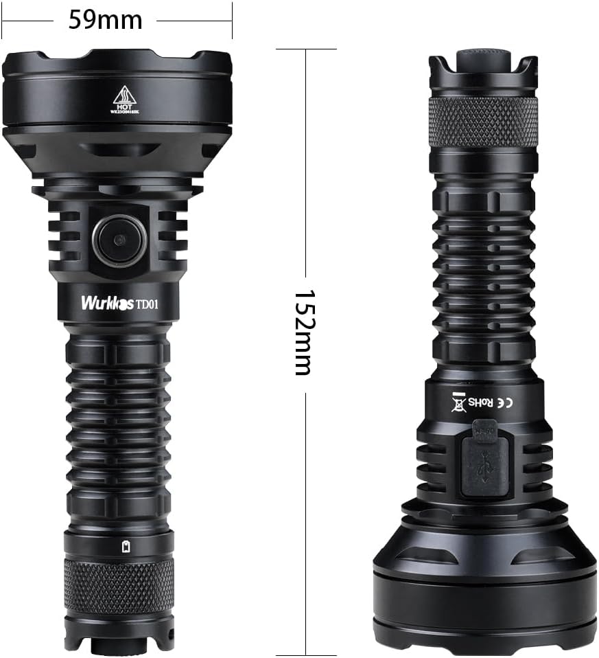 Wurkkos Tactical Flashlight High Lumens TD01C Rechargeable Torch 2000 Lumen, Max 1039 Meters Beam Distance Led Torch, Powerful IP68 Waterproof Flashlight for Camping Hiking(6500K)