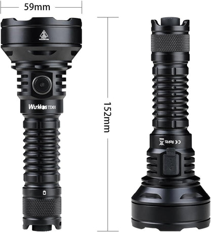 Wurkkos Tactical Flashlight High Lumens TD01C Rechargeable Torch 2000 Lumen, Max 1039 Meters Beam Distance Led Torch, Powerful IP68 Waterproof Flashlight for Camping Hiking(6500K)