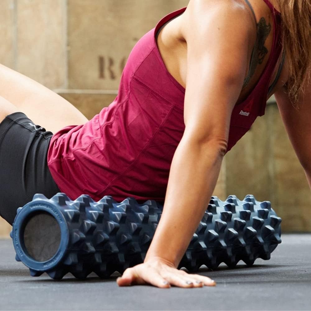 RumbleRoller - Extra Firm Textured Muscle Foam Roller Manipulates Soft Tissue Like A Massage Therapist (Black, Mid Size)