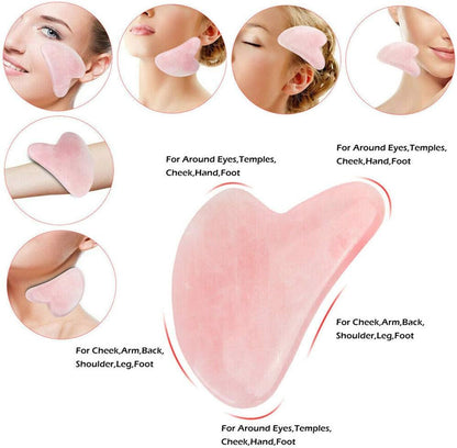 Gua Sha Scraping Tool, Natural Rose Quartz Gua Sha Facial Tools, Skin Care Gua Sha Facial Spa, Guasha Heart Shaped Massage Stone Facial Massager, Rose Quartz Scraping Board Skin Anti-Aging
