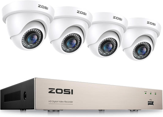 ZOSI Wired Video Surveillance System 1080P 8CH Full HD H.265+ DVR with 4x Surveillance Camera, IP66 Waterproof, Night Vision, Motion Detection, Instant Alert, No HDD
