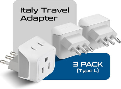Ceptics Canada to Italy, Chile, Libya Travel Adapter (Type L) - Dual Input - Ultra Compact - Charge your Cell Phone, Laptops, Tablets (CT-12A, 3 Pack)