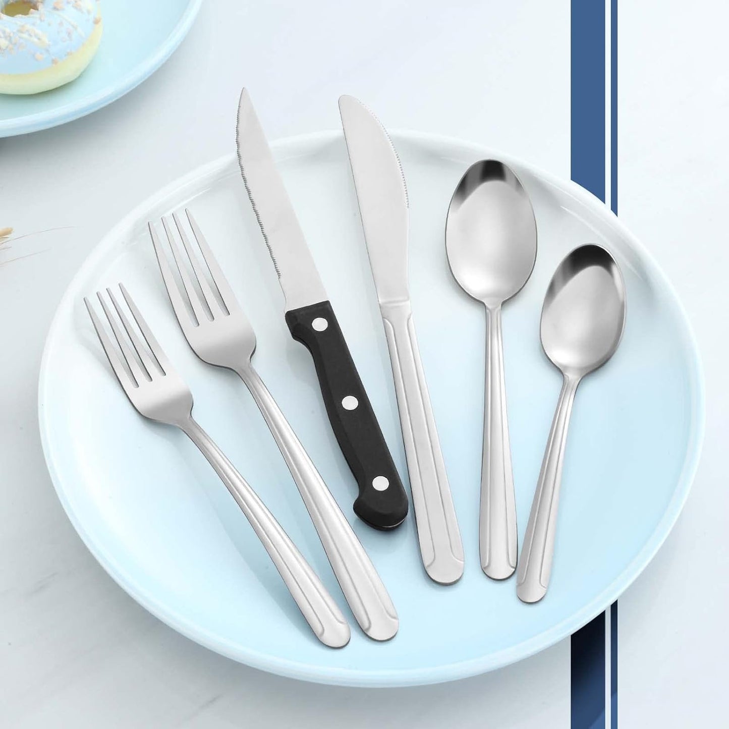 BEWOS 48 Pieces Cutlery Set for 8, Silverware Sets with Steak Knives, Stainless Steel Cutlery, Mirror Polished Flatware Set, Knife, Spoon and Fork Set, Silverware, Dishwasher Safe Utensil Set