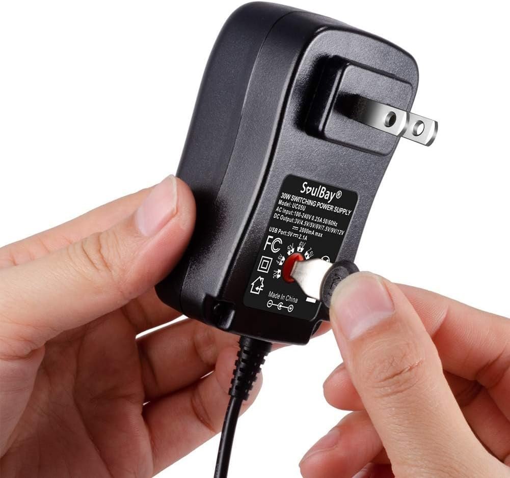 SoulBay 12V Power Supply Universal AC DC Adapter Charger with Adjustable Output 5V 9V 3V 6V 4.5V 7.5V 12 Volt 1A 1.5A 2A for LED Strip Light CCTV Camera BT Speaker GPS Webcam Router, 5 FT Cord, 30W