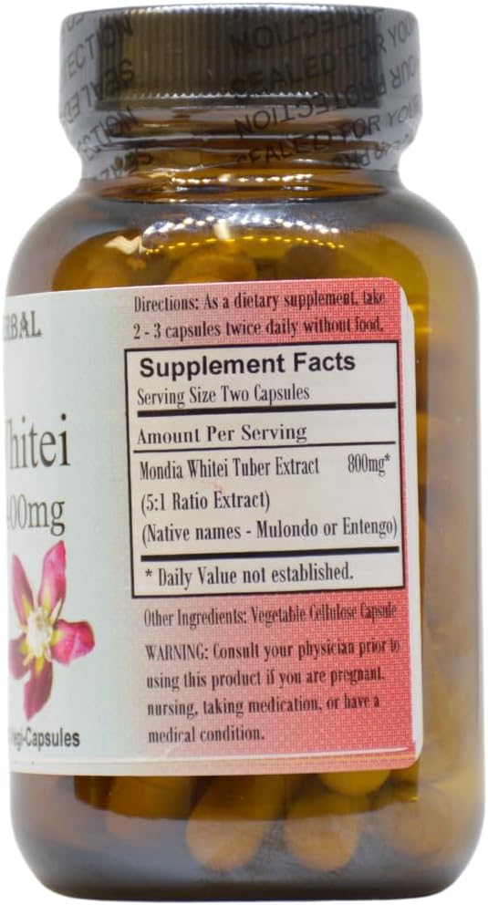 Barlowe's Herbal Elixirs Mondia Whitei 5:1 Extract | 400mg Per Capsule | Traditional African Vitality Herb for Overall Health & Wellness | 60 Vegan Capsules | Clean, Filler-Free Formula