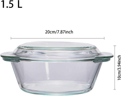 Oven Safe Glass Bowl with Lid | 1.5L/2L Borosilicate Bakeware | Microwave & Dishwasher Safe Casserole Dish for Baking Roasting Storage, Yogurt Making Oven Safe Glass Bowls with Lids (1.5L)