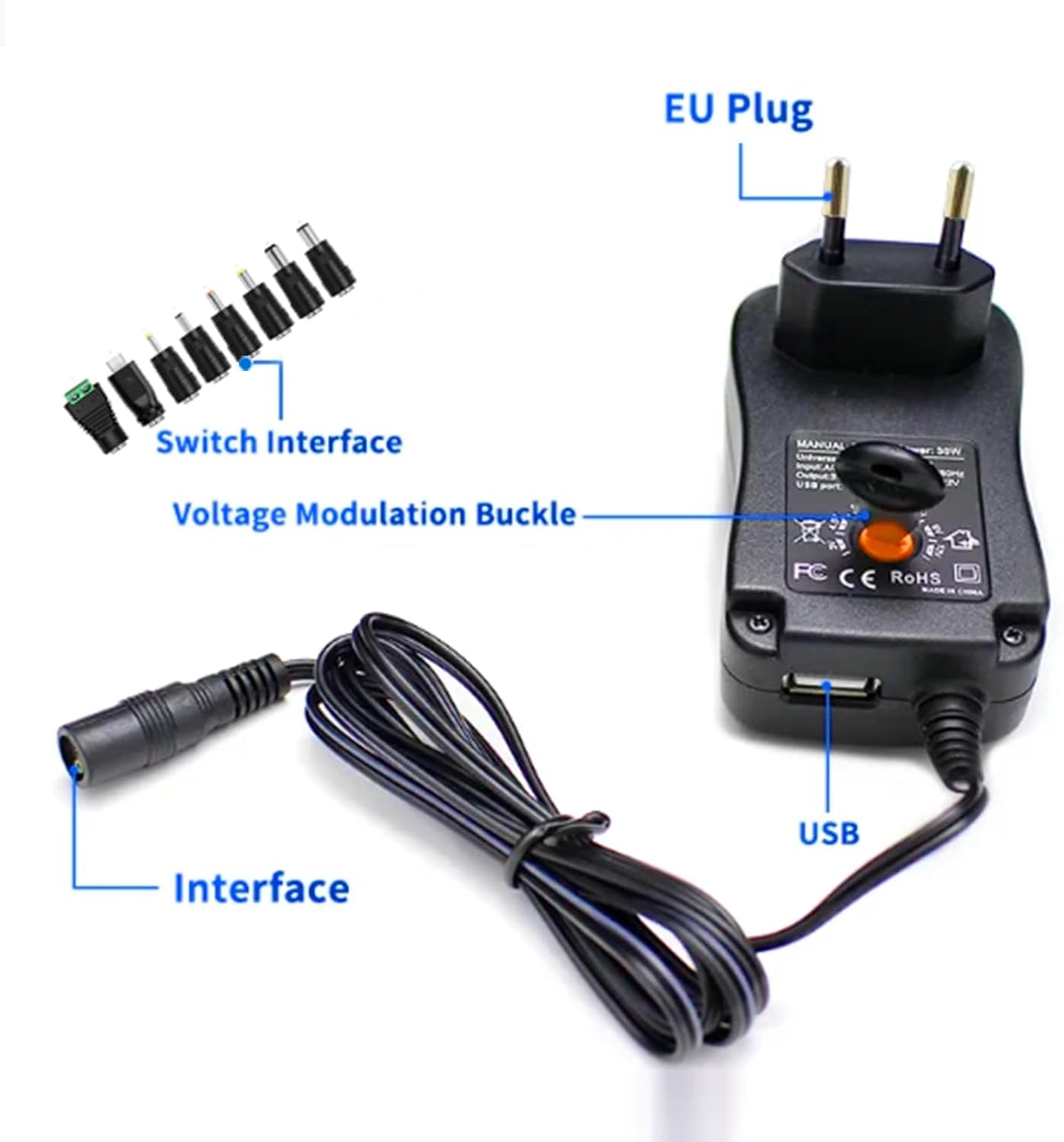 ZJSTRO Universal Power Supply 41W 6V 9V 12V 15V 18V 20V 24V AC/DC Switching Adapter with 8 DC Tips for Home Electronics LED BT Routers CCTV Cameras TV Box