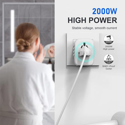 VYLEE Universal International Power Travel Plug Adapter, 5 in 1 European Travel Plug Adapter W/ 3.5A 2xUSB-A and 2xUSB C Wall Charger and Worldwide AC Outlet for Europe USA UK AUS Asia