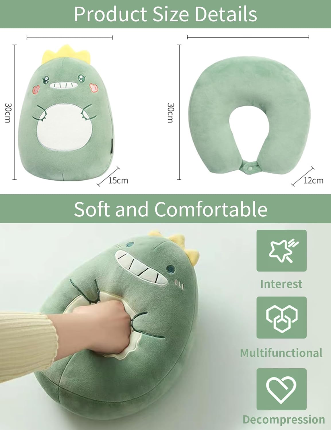 Travel Pillow, Neck Pillow, 2-in-1 Travel Pillow, U-Shaped Neck Pillow, Foam Pillow, Animal Pillow, Comfortable Neck Pillow, Travel Pillows for Sleeping Airplane, Car, Office (Duck)