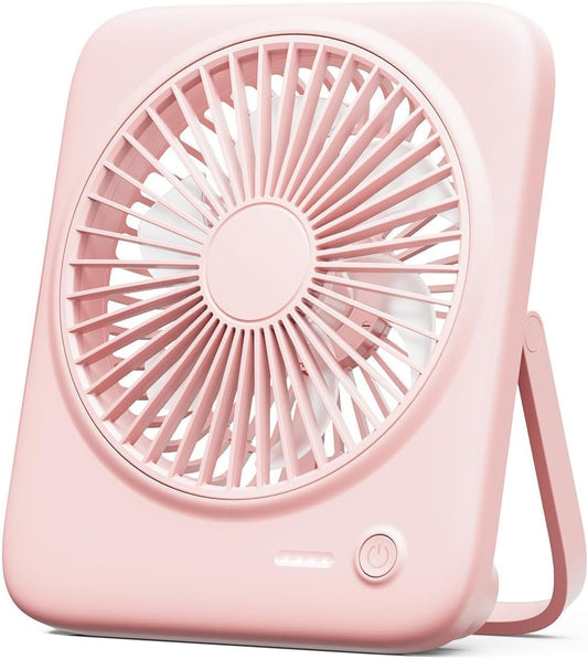 Otlonpe Desk Fan Portable Fan Rechargeable,4000mAh USB Battery Operated Personal Fan,Silent Foldable Travel Fan with Power Bank,4 Speeds Small Table Fan for Bedroom Home Office Outdoor Desktop (Pink)