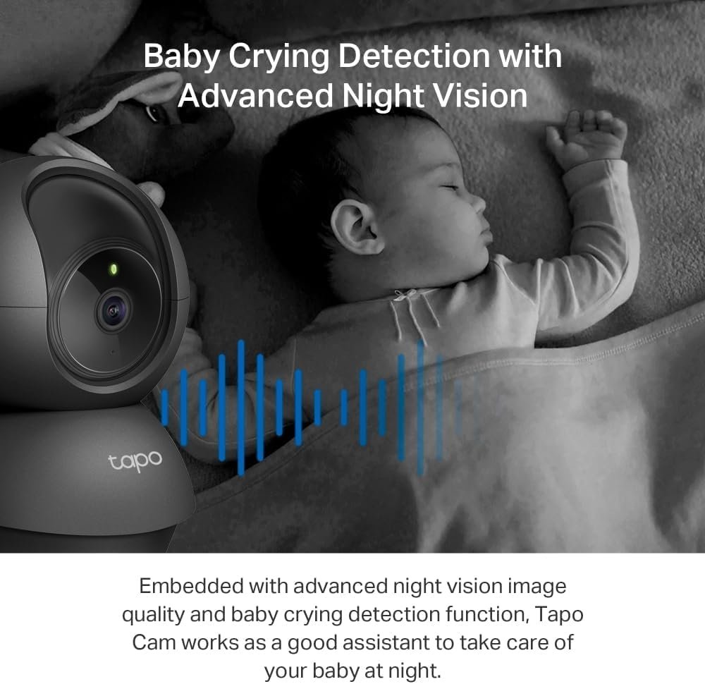 TP-Link Tapo Pan/Tilt AI Smart Home Security Wi-Fi Camera, Baby Monitor, 2K 3MP, Motion & Person Detection, Notification, Night Vision, SD Card Slot, Voice Control, No Hub Required (Tapo C211)