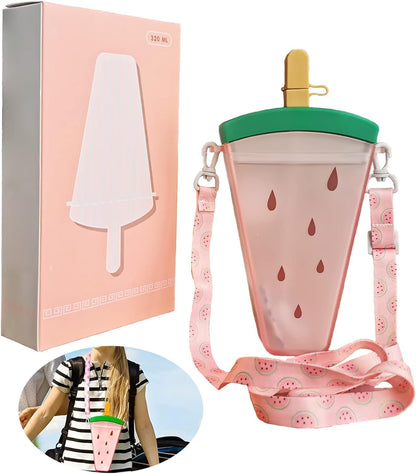 Cute Water Bottle with Straw Ice Cream Watermelon Drink Bottle Leakproof Drinking Cup for Adult Kids Water Bottles for Girls