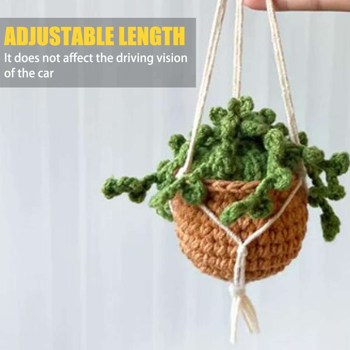 XINLIYA Crochet Cute Potted Plants, Hanging Handmade Knitted Decor for Women Men, Woven Cute Charms Ornament Pendant, Car Accessories Interior Aesthetic (Coffee/Green)