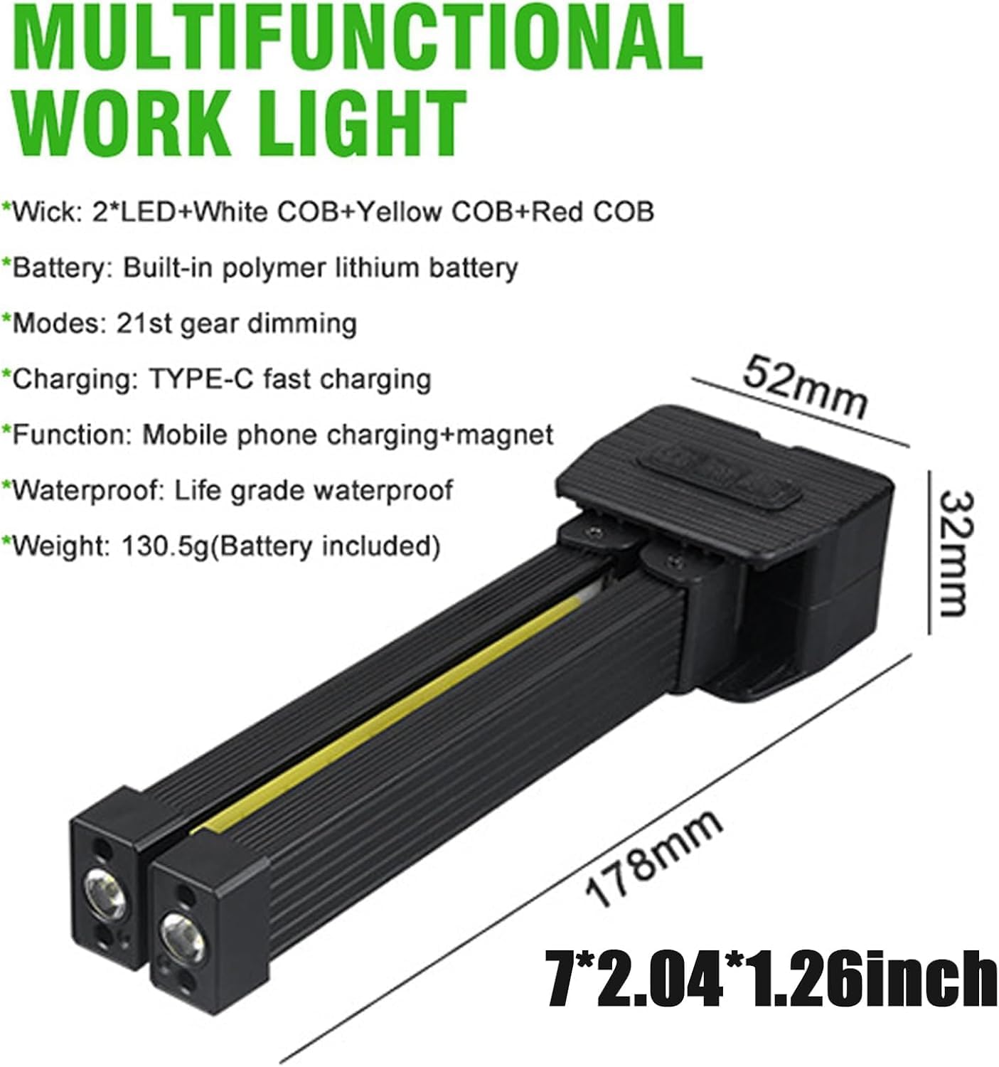 Gym Lamp for Posing, Portable Gym Lamp for Posing, Handheld USB Rechargeable Worklight, 7th Gear Dimming, Magnetic Work Light with 180 Degree Folding (1PC)