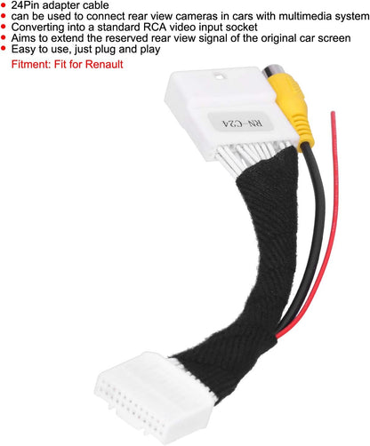 24 Pin Rear View Camera Adapter, Rearview Camera Connection Cable for RCA Adapter Suitable for Renault