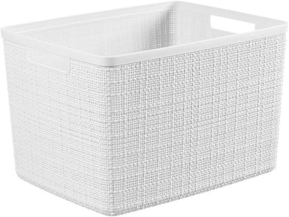 Curver Jute Decorative Plastic Organization and Storage Basket Perfect Bins for Home Office, Closet Shelves, Kitchen Pantry and All Bedroom Essentials