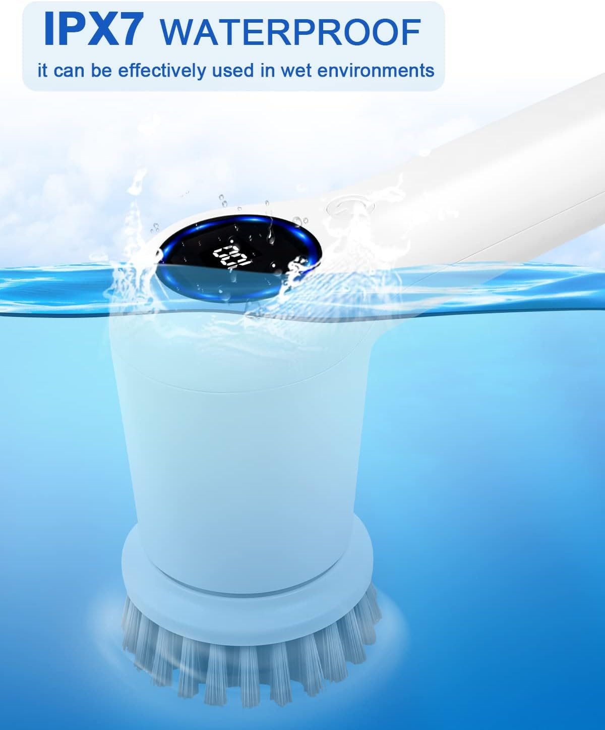 GRUTTI Electric Spin Scrubber, Rechargeable Bathroom Scrubber with Display and 5 Replaceable Brush Heads, 2 Speeds Cordless Cleaning Brush丨Power Shower Scrubber for Bathtub, Tub, Tile, Floor