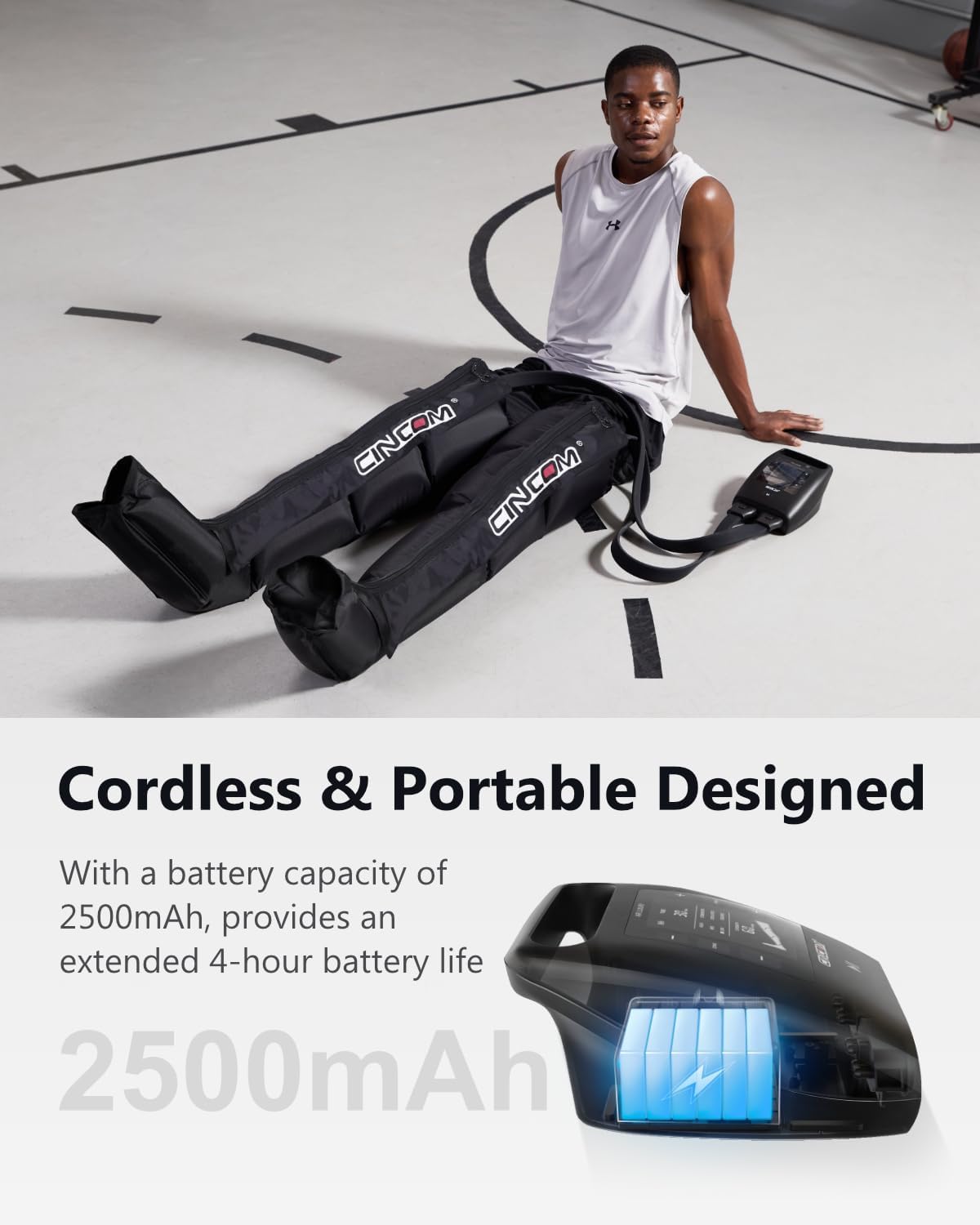 CINCOM Professional Leg Recovery System, Cordless Air Compression Leg Massager for Improved Circulation and Fast Recovery, Dynamic Compression Therapy Boots for Athletes