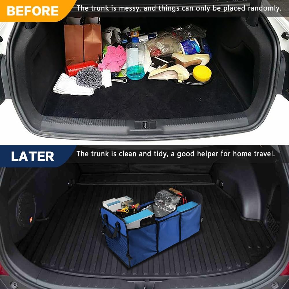 Wedcool Car Trunk Organizer, Auto Storage Bag, Trunk Organizer Storage with Insulation Cooler, Anti-slip Multi Compartments Trunk Storage, Car Interior Accessories Universal for SUV, Truck, Van (Blue)