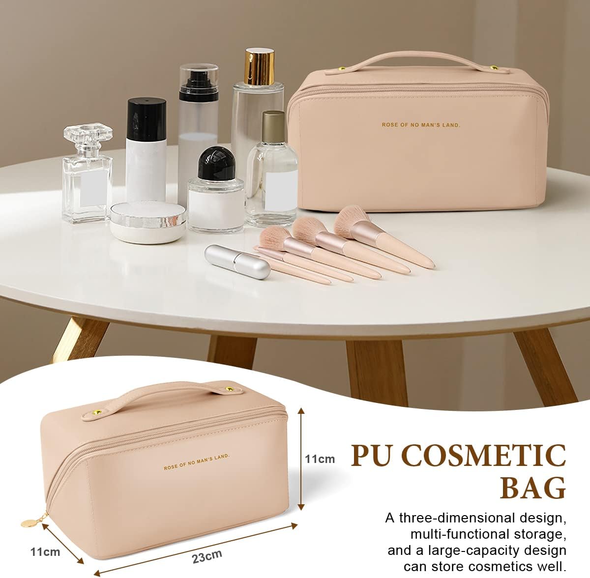 Aucuu Travel Cosmetic Bag, Travel Beauty Case for Women, Travel Cosmetic Bag, Cosmetic Bag for Women, Soft PU Leather, Portable Waterproof Toiletry Bags, #1 Pink-A