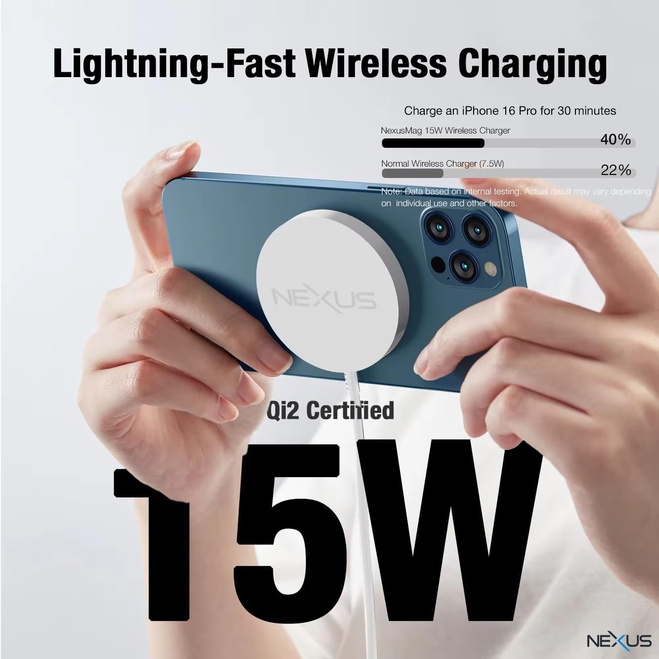 NEXUS MagSafe Charger Pad Compatible, NexusMag iPhone 16 Wireless Charger Pad, Qi2 Certified 15W Fast Wireless Charger, for Apple iPhone 16/16 Pro/16 Plus/Samsung Galaxy S25 Ultra (No AC Adapter)