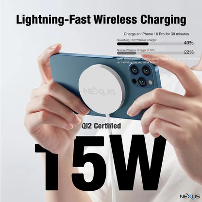 NEXUS MagSafe Charger Pad Compatible, NexusMag iPhone 16 Wireless Charger Pad, Qi2 Certified 15W Fast Wireless Charger, for Apple iPhone 16/16 Pro/16 Plus/Samsung Galaxy S25 Ultra (No AC Adapter)