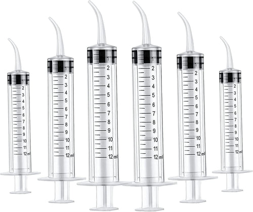 OLCANA 6 Pieces 12ml Plastic Syringe with Sterile Individual Wrap Disposable Curved Tip Syringes for Feeding Pets, Measuring Liquids, Oil Fluid Suction, Watering Industrial Experiments